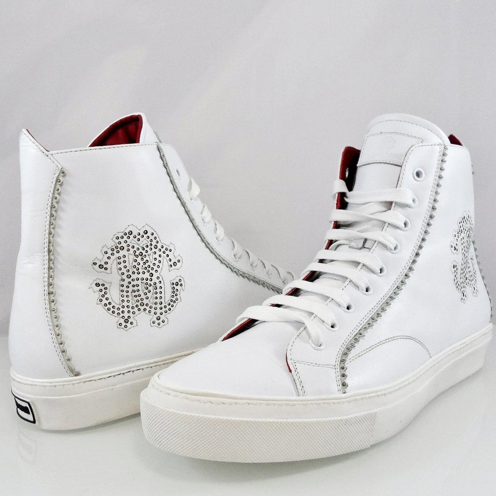 🎁FATHERS DAY NEW $579 ROBERTO CAVALLI HI-TOP EMBELLISHED RC LOGO SNEAKERS 45 - Picture 2 of 12
